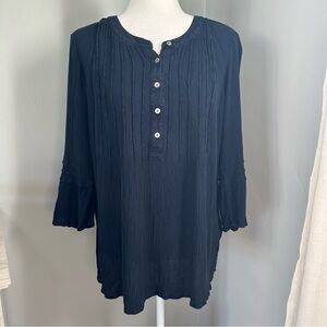 J. Jill Women’s Blouse, Navy Blue, Henley, Lightweight, Viscose Rayon, Small